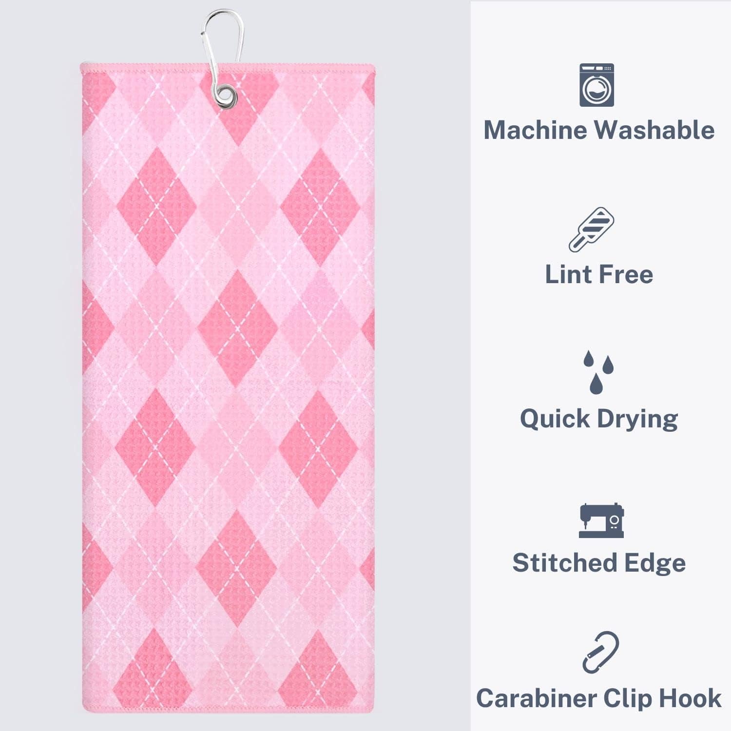 Microfiber Golf Towels for Golf Bags & Carts - Premium Weave Waffle & Ball Towels with Carabiner Clip, Essential Accessories for Men, Women, and Kids Golfer Gifts, Set of 2 (Argyle)