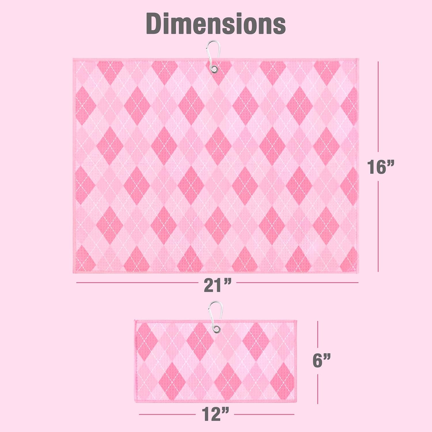 Microfiber Golf Towels for Golf Bags & Carts - Premium Weave Waffle & Ball Towels with Carabiner Clip, Essential Accessories for Men, Women, and Kids Golfer Gifts, Set of 2 (Argyle)