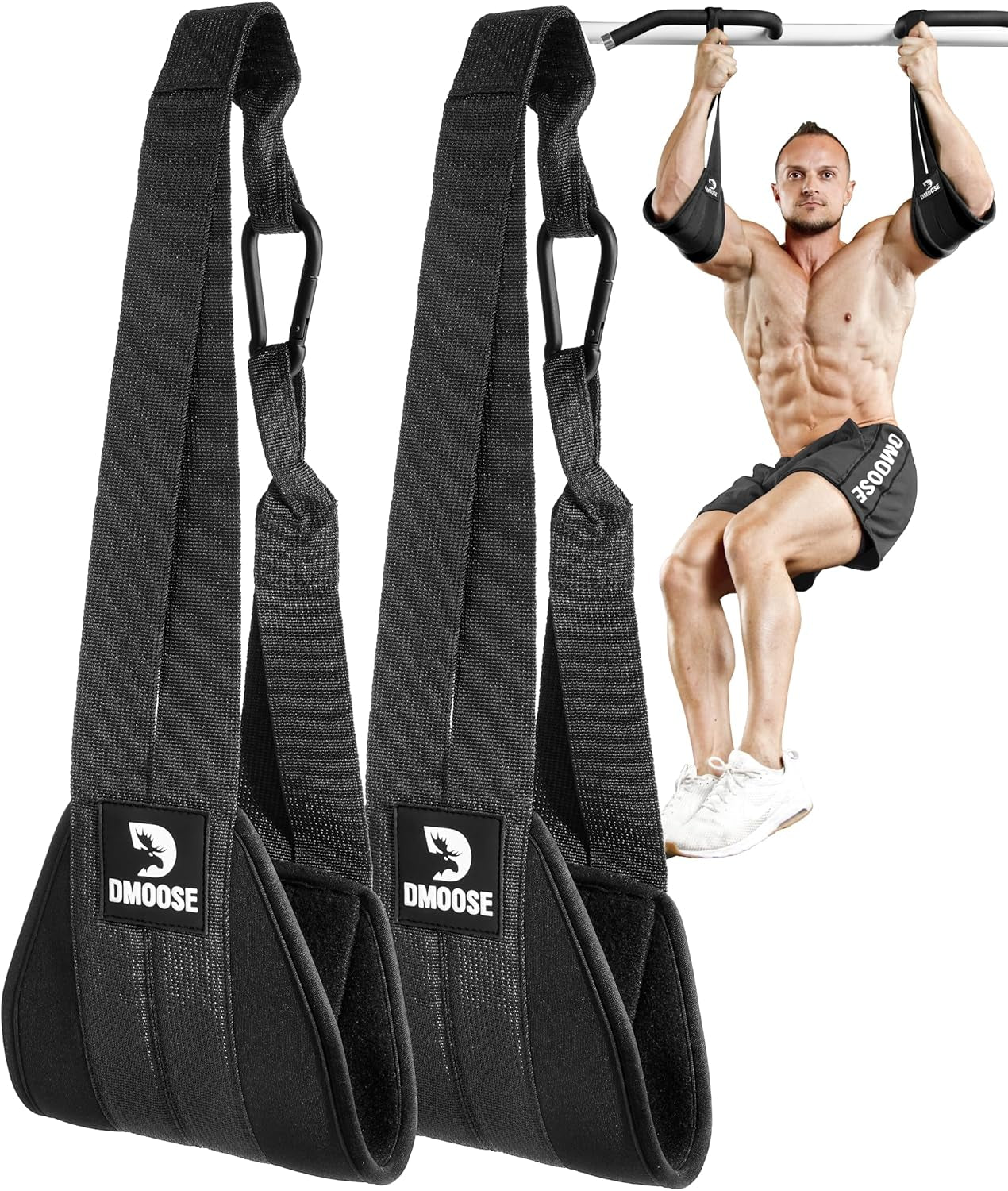 Hanging Ab Straps for Pull-Up Bars - Padded Exercise Straps for Core Strength Training, Includes 2 Steel Carabiners - Ideal for Home and Gym Use
