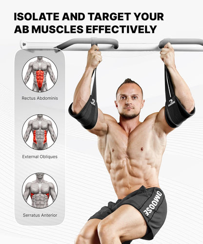 Hanging Ab Straps for Pull-Up Bars - Padded Exercise Straps for Core Strength Training, Includes 2 Steel Carabiners - Ideal for Home and Gym Use