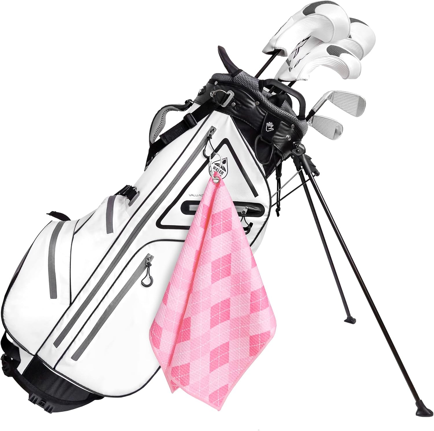 Microfiber Golf Towels for Golf Bags & Carts - Premium Weave Waffle & Ball Towels with Carabiner Clip, Essential Accessories for Men, Women, and Kids Golfer Gifts, Set of 2 (Argyle)