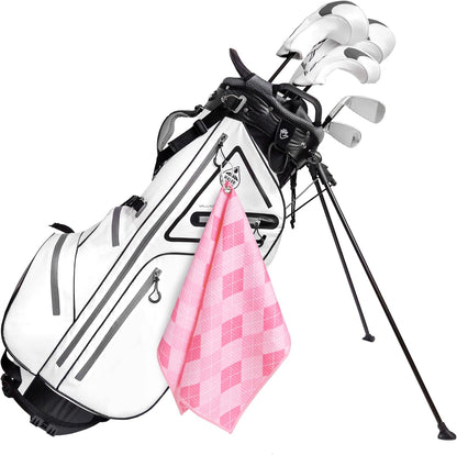 Microfiber Golf Towels for Golf Bags & Carts - Premium Weave Waffle & Ball Towels with Carabiner Clip, Essential Accessories for Men, Women, and Kids Golfer Gifts, Set of 2 (Argyle)